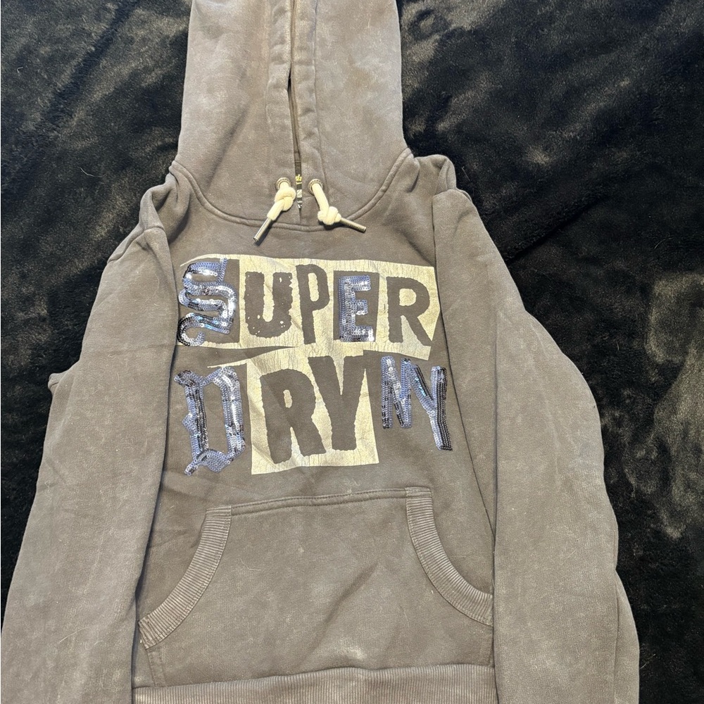 Superdry Gray Hoodie with Blue and Cream Accents